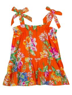 RARE EDITIONS Baby Girls Floral Tiered Dress with Bow Ties and Diaper Cover, 2 Piece Set