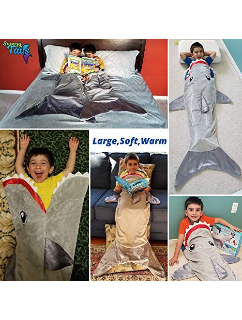 Snoozy Shark Tail Animal Blanket for Boys. Soft Plush Shark Sleeping Bag Blanket for Kids with Gift Box. Blankie Fun Fin Gray. Snuggle Double-Sided Minky Fabric. Cozy for