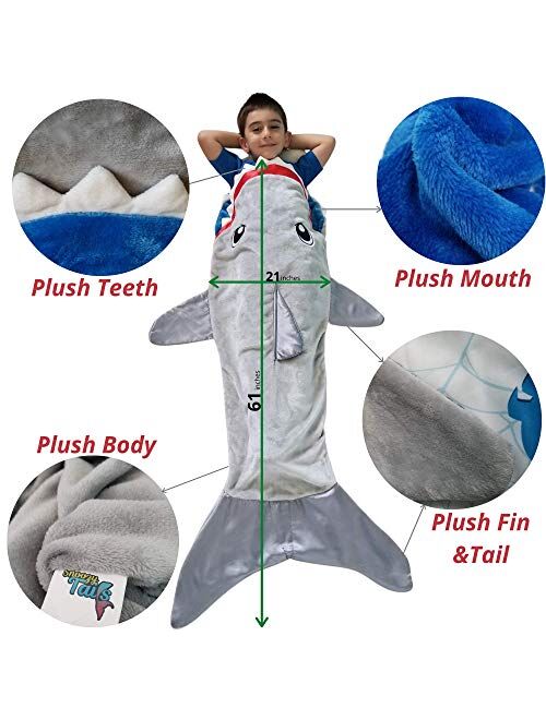 Snoozy Shark Tail Animal Blanket for Boys. Soft Plush Shark Sleeping Bag Blanket for Kids with Gift Box. Blankie Fun Fin Gray. Snuggle Double-Sided Minky Fabric. Cozy for