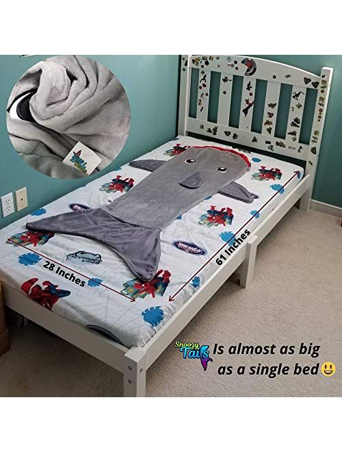Snoozy Shark Tail Animal Blanket for Boys. Soft Plush Shark Sleeping Bag Blanket for Kids with Gift Box. Blankie Fun Fin Gray. Snuggle Double-Sided Minky Fabric. Cozy for