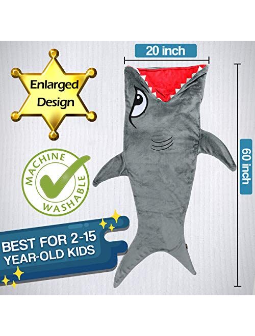 CozyBomB Shark Tails Animal Blanket for Kids - Cozy Smooth One Piece Design - Durable Seamless Plush Throw Enlarged Size Gray Sleeping Bag with Blankie Fun Fin - Boys and