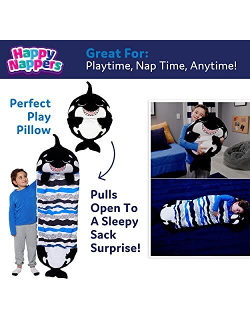 Happy Nappers Pillow & Sleepy Sack- Comfy, Cozy, Compact, Super Soft, Warm, All Season, Sleeping Bag with Pillow- Medium 54 x 20, Shark