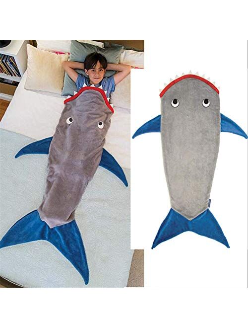 HSCDQ Double-Layered Velvet Ins Shark Blanket Mermaid Tail Double-Layered Frankinclyced Children's Sleeping Bag Blanket 140 X 70cm