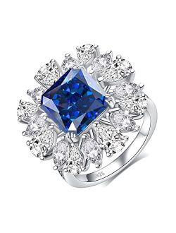Gobaalele 11.30cttw Cubic Zirconia Engagement Ring | Mega Daisy Anniversary Ring | Radiant Cut 5A Grade 5.5ct Simulated Sapphire | White Gold Plated 925 Sterling Silver S