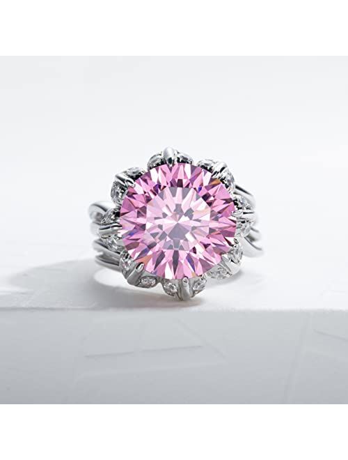 Gobaalele 6.96cttw Cubic Zirconia Engagement Ring | Tulip Cocktail Ring | 16 Hearts & 16 Arrows Cut 5A Grade 6ct Simulated Pink Diamond | White Gold Plated 925 Sterling S