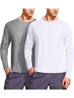 2 Pack Men's Rashguard Swim Shirts, UPF 50  Long Sleeve Loose-Fit Shirts, Cool Dry UV Protection Water T-Shirts
