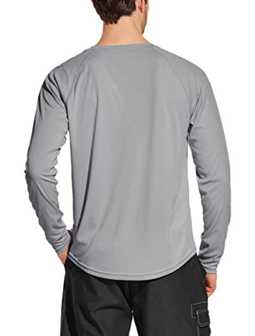 ATHLIO 2 Pack Men's Rashguard Swim Shirts, UPF 50+ Long Sleeve Loose-Fit Shirts, Cool Dry UV Protection Water T-Shirts