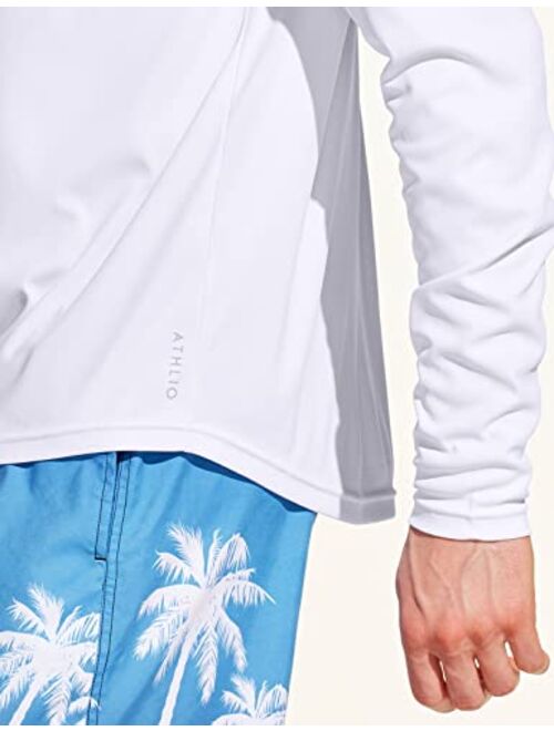 ATHLIO 2 Pack Men's Rashguard Swim Shirts, UPF 50+ Long Sleeve Loose-Fit Shirts, Cool Dry UV Protection Water T-Shirts