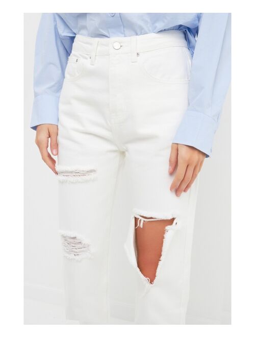 ENGLISH FACTORY Women's Destroyed Mom Jeans