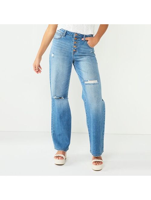 Juniors' SO Exposed Button Wide-Leg Jean Pants