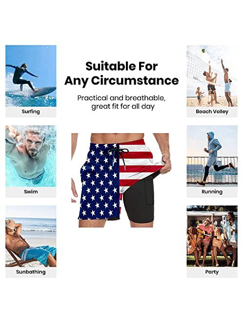 Gdewcro Vintage Black American Flag Men's Summer Swim Trunks Quick Dry Board Shorts Beach Shorts with Mesh Lining