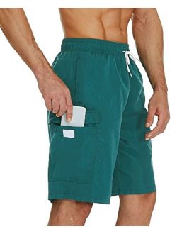 SILKWORLD Mens 9" Swimming Trunks Quick Dry Swim Shorts Bathing Suit with Liner