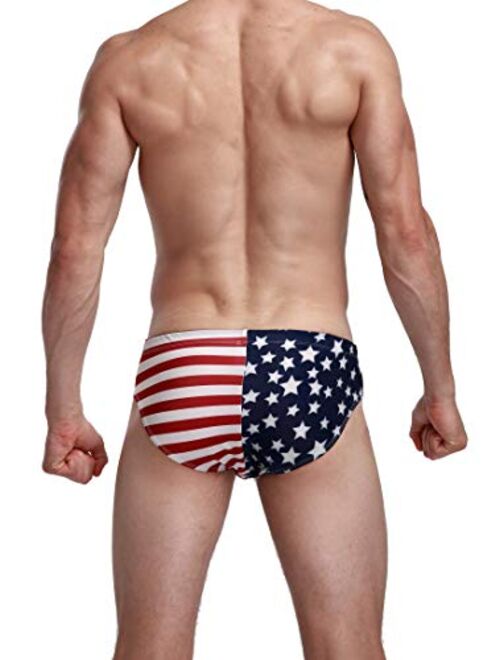 Linemoon Mens American Flag Swim Briefs Fashion Low Rise Beach Swimsuits with Drawstring