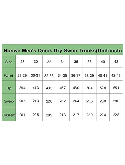Nonwe Men's Swim Trunks Quick Dry with Pocket Adjustable Waist Board Shorts