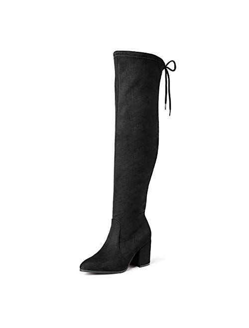 DREAM PAIRS Womens Thigh High Boots Over the knee Stretch Block Heel Fashion Long Boots
