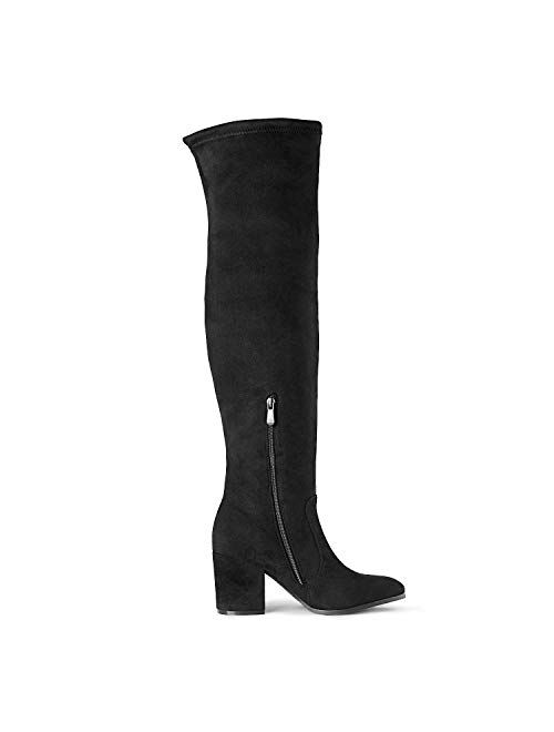 DREAM PAIRS Womens Thigh High Boots Over the knee Stretch Block Heel Fashion Long Boots