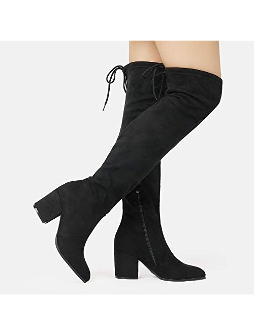 DREAM PAIRS Womens Thigh High Boots Over the knee Stretch Block Heel Fashion Long Boots
