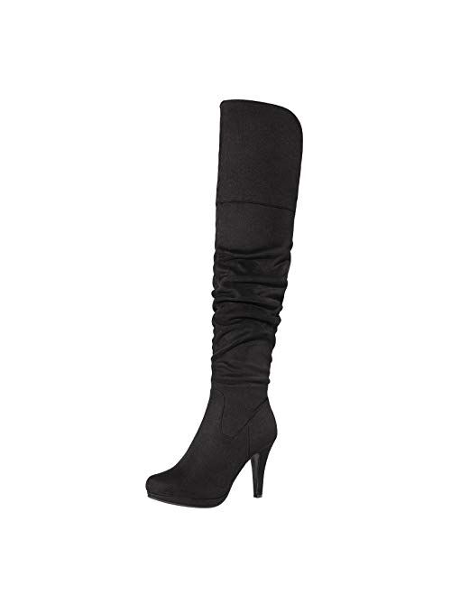 DREAM PAIRS Women's Thigh High Chunky Heel Platform Over The Knee Boots