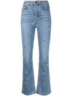 floral-embroidered flared jeans