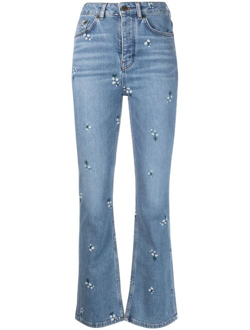 Maje floral-embroidered flared jeans