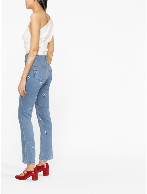 Maje floral-embroidered flared jeans