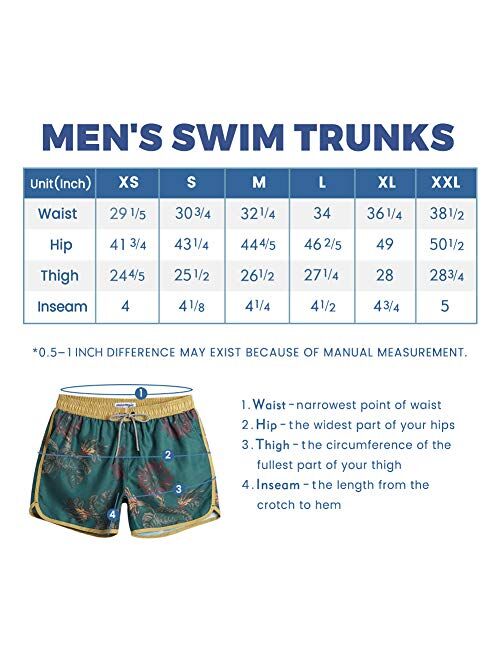 maamgic Mens Swim Trunks Retro Swim Shorts 4 Way Stretch with Mesh Vintage 80s 90s Quick Dry Swim Suits Board Shorts