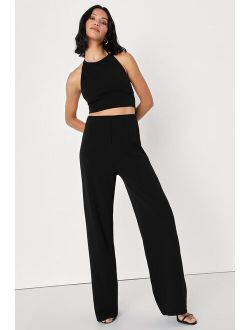 Ready to Entice Black Two-Piece Wide-Leg Halter Jumpsuit