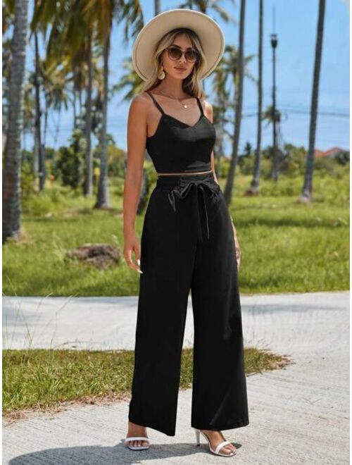 SHEIN Solid Cami Top & Wide Leg Pants