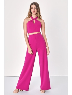 Perfect Together Magenta Halter Wide-Leg Two-Piece Jumpsuit