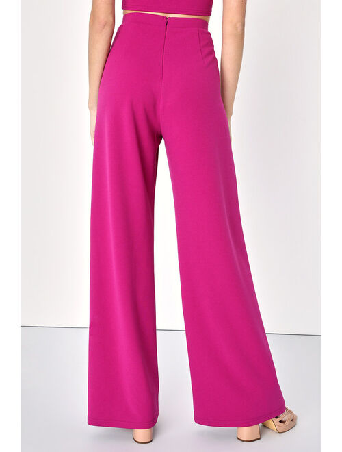 Lulus Perfect Together Magenta Halter Wide-Leg Two-Piece Jumpsuit