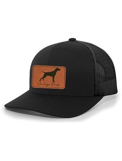 Canine Collection German Pointer Bird Dog Mens Hunting Engraved Leather Patch Mesh Back Trucker Hat