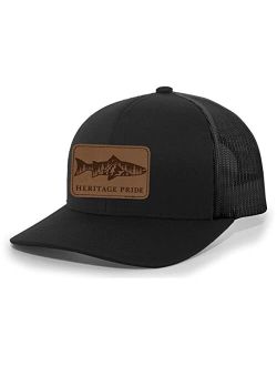 Scenic Trout Engraved Leather Patch Mens Trucker Hat Baseball Cap