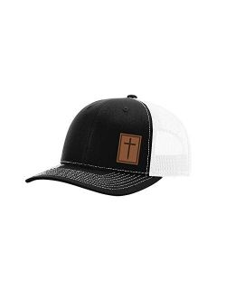 Laser Engraved Leather Patch Georgia Cotton Boll Southern Men's Mesh Back Trucker Hat