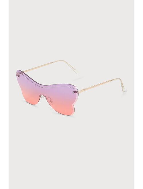 Lulus Soaring Style Purple & Pink Ombre Frameless Butterfly Sunglasses
