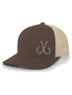 Fishing Hook Outdoors Mens Embroidered Mesh Back Trucker Hat Baseball Cap
