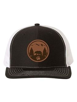 Men's Footprint Wildlife Outdoors Laser Engraved Circle Leather Patch Mesh Back Trucker Hat