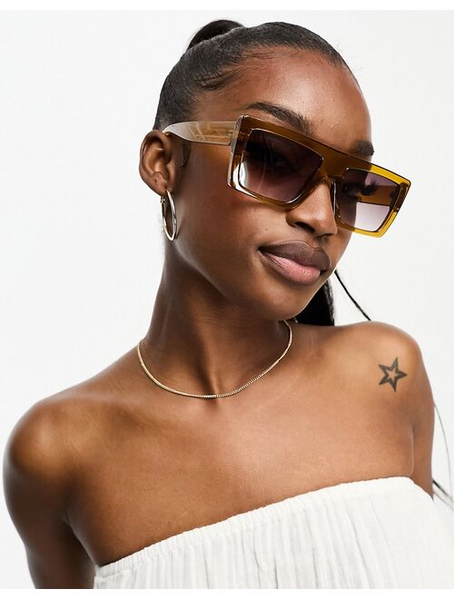ASOS DESIGN flat top square sunglasses in crystal brown