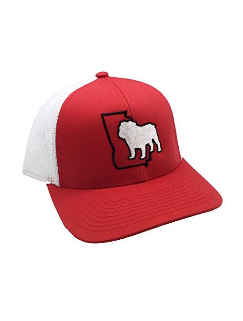 Heritage Pride Georgia State Outline with Bulldog Embroidered Trucker Hat, Red/White