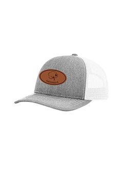 Laser Engraved Leather Patch Georgia Cotton Boll Southern Men's Mesh Back Trucker Hat, Heather Grey/White