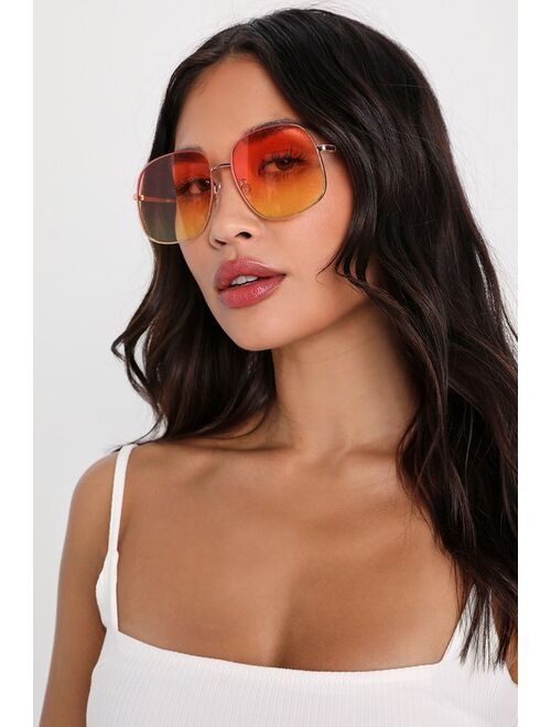 Lulus Brilliant Babe Orange and Yellow Ombre Aviator Sunglasses