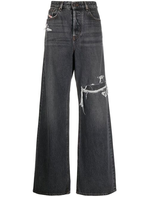 Diesel distressed wide-leg jeans