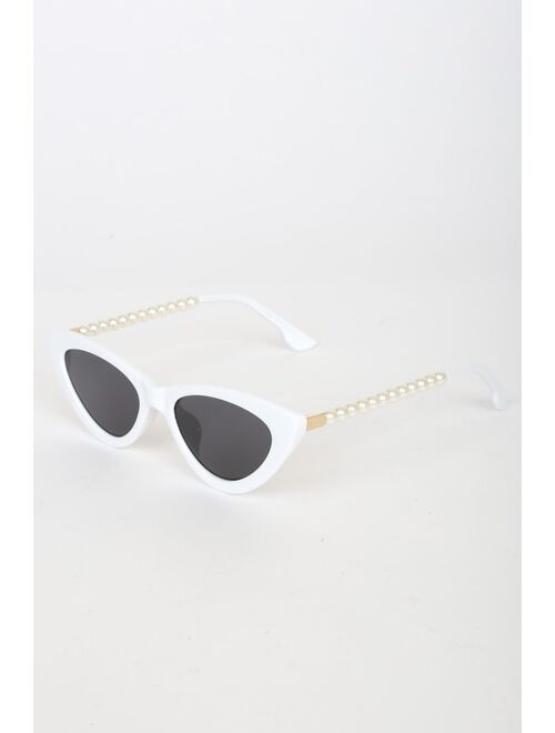 Lulus Pep Talk White Mini Cat-Eye Pearl Sunglasses