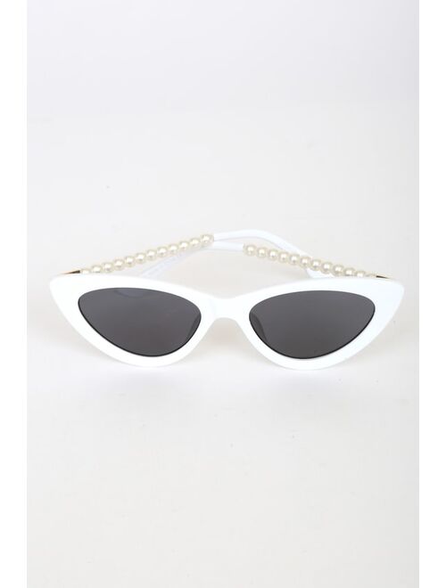 Lulus Pep Talk White Mini Cat-Eye Pearl Sunglasses