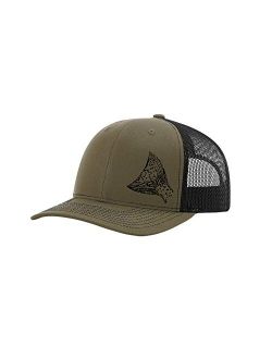 Embroidered Rainbow Trout Tail Trucker Hat, Loden/Black- Black Embroidery