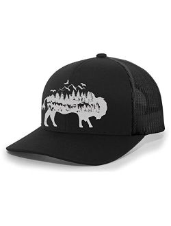 Mens Buffalo Hat Embroidered Buffalo Mountain Forest Tamarack Mens Mesh Back Trucker Hat Baseball Cap