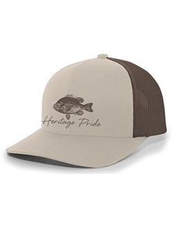 Freshwater Fish Lake Fishing Silhouette Script Mens Embroidered Mesh Back Trucker Hat Baseball Cap