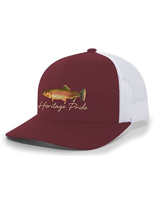 Heritage Pride Freshwater Fish Collection Trout Fishing Mens Embroidered Mesh Back Trucker Hat Baseball Cap