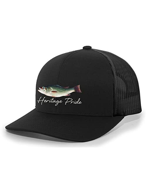 Heritage Pride Freshwater Fish Collection Largemouth Bass Fishing Mens Embroidered Mesh Back Trucker Hat Baseball Cap