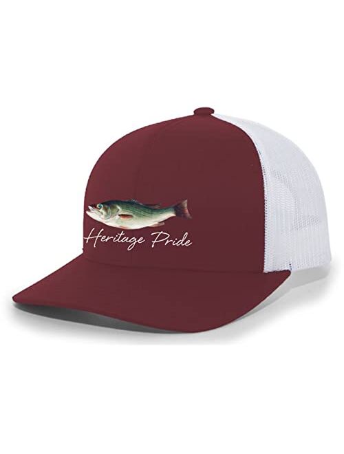 Heritage Pride Freshwater Fish Collection Largemouth Bass Fishing Mens Embroidered Mesh Back Trucker Hat Baseball Cap