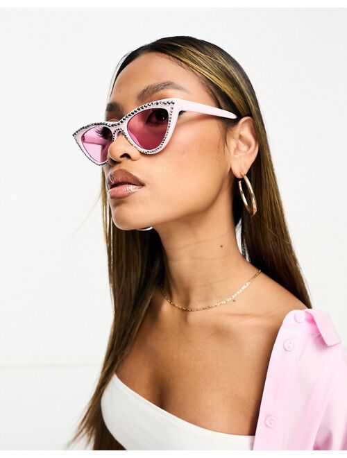 Public Desire cat eye sunglasses with pearl embellishment in pale pink